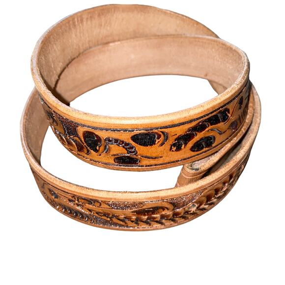 Genuine Leather Retro Indie Brown embossed design snap button attachment size 38 - Picture 5 of 9